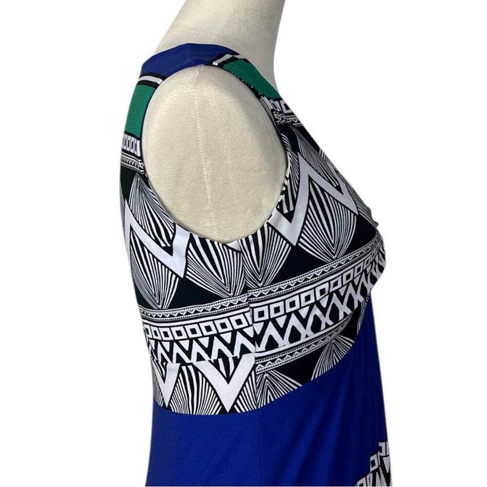 Chico’s Size 0 Blue Green Geometric Twist Front Stretch Maxi Dress XS Jersey - Picture 8 of 11